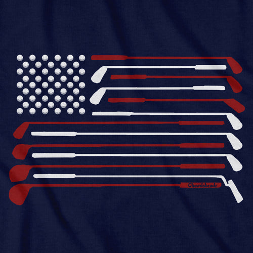 Close-up of American Golfer t-shirt design — patriotic golfer illustration