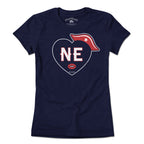 Ladies Tee in Navy with New England Football Heart graphic