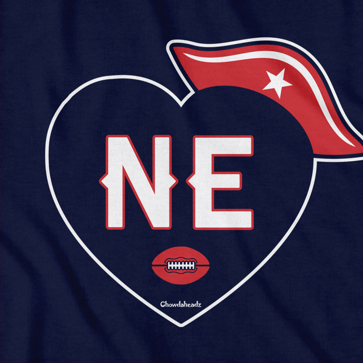 Ladies Tee in Heather Blue with New England Football Heart graphic