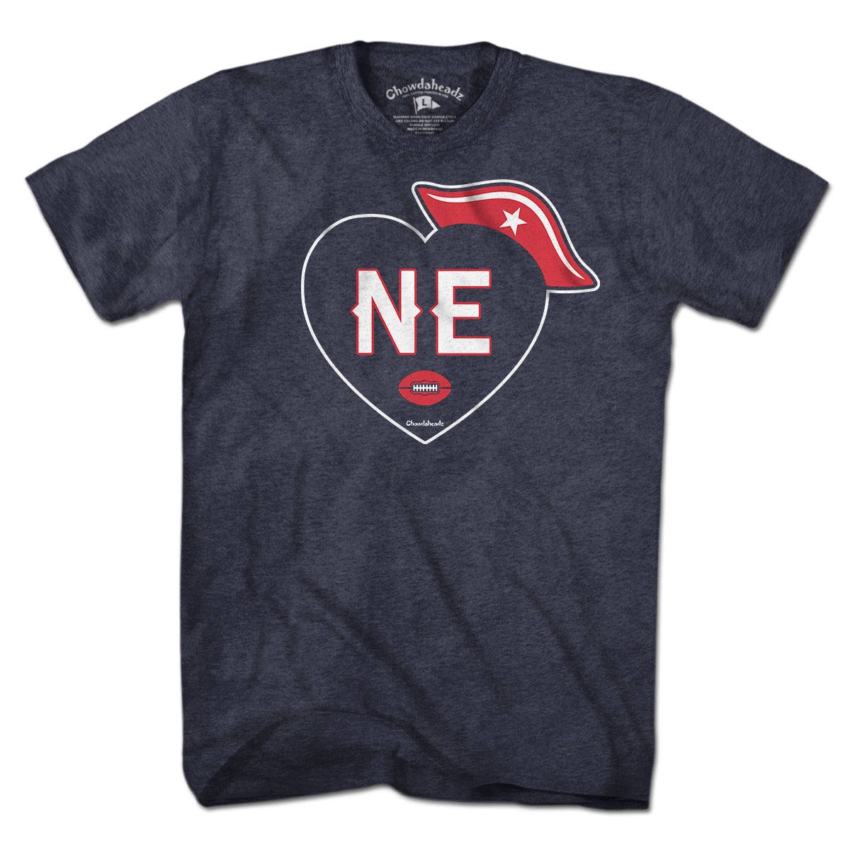 Long Sleeve in Heather Blue with New England Football Heart graphic