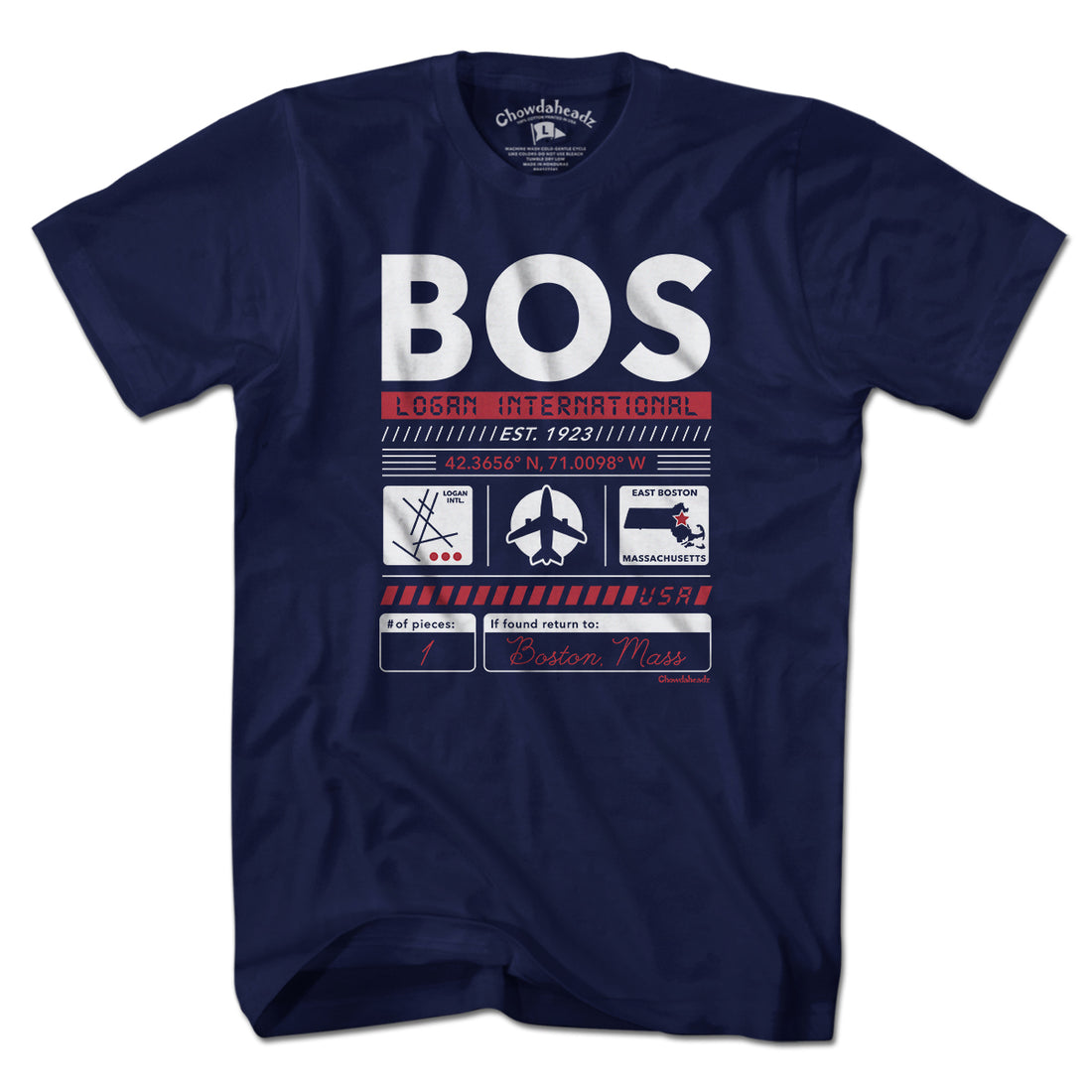BOS Airport Code T-Shirt - Chowdaheadz