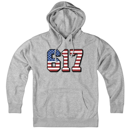 Boston 617 USA hoodie with 617 area code and stars-and-stripes graphic — Boston patriotic hoodie