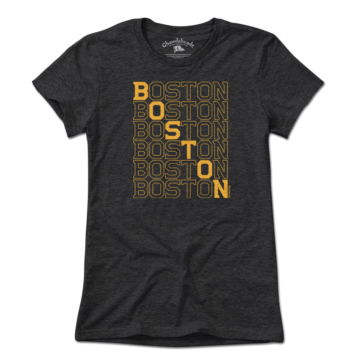 Black & Gold Boston Stacked T-Shirt - Chowdaheadz