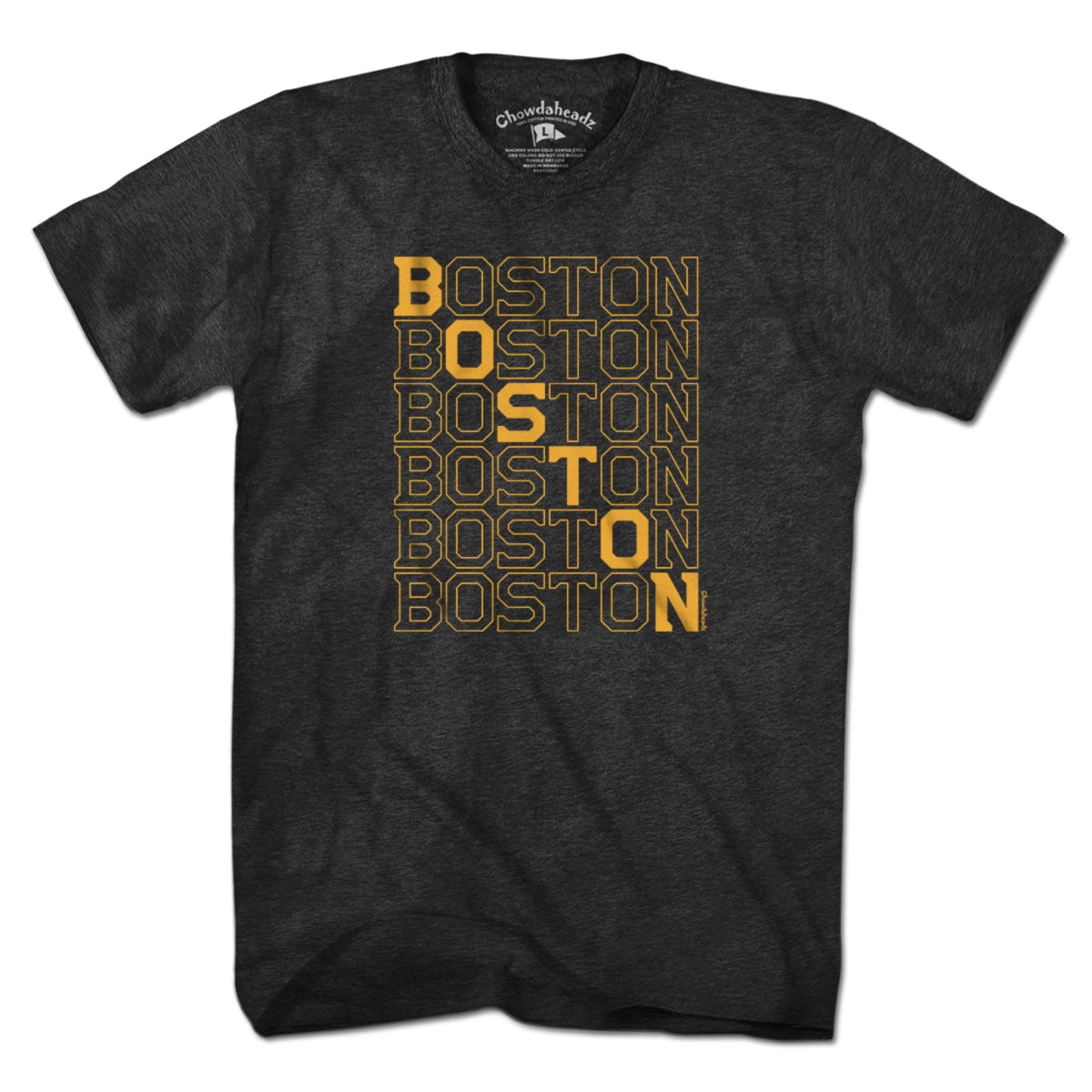 Black & Gold Boston Stacked T-Shirt - Chowdaheadz