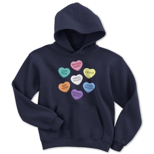 Boston Accent Candy Hearts Youth Hoodie - Chowdaheadz