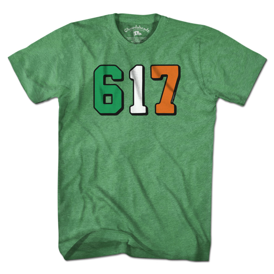 Boston 617 Irish Flag T-Shirt - Chowdaheadz