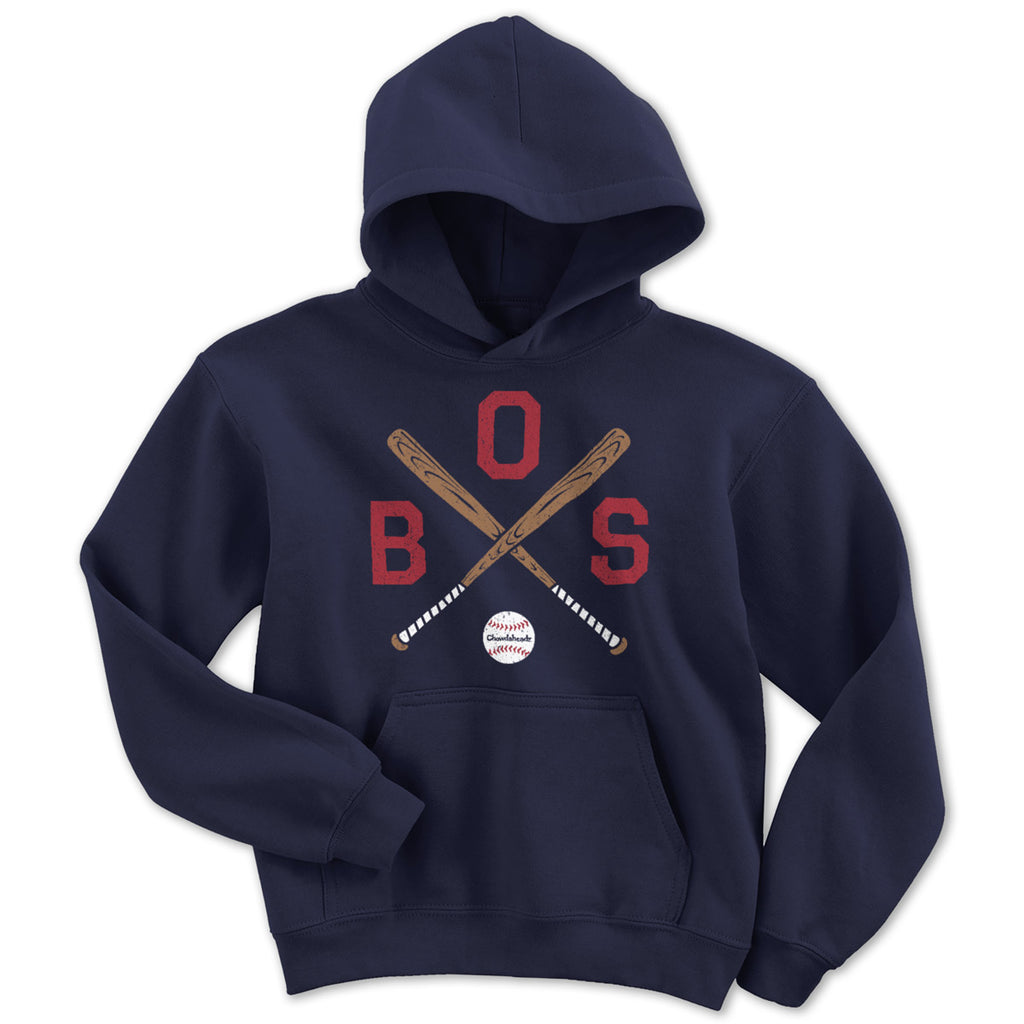 BOS Cross Bats Youth Hoodie — hoodie flat lay in Navy