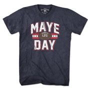 Maye Day Football T-Shirt — men's tee flat lay in Heather Blue