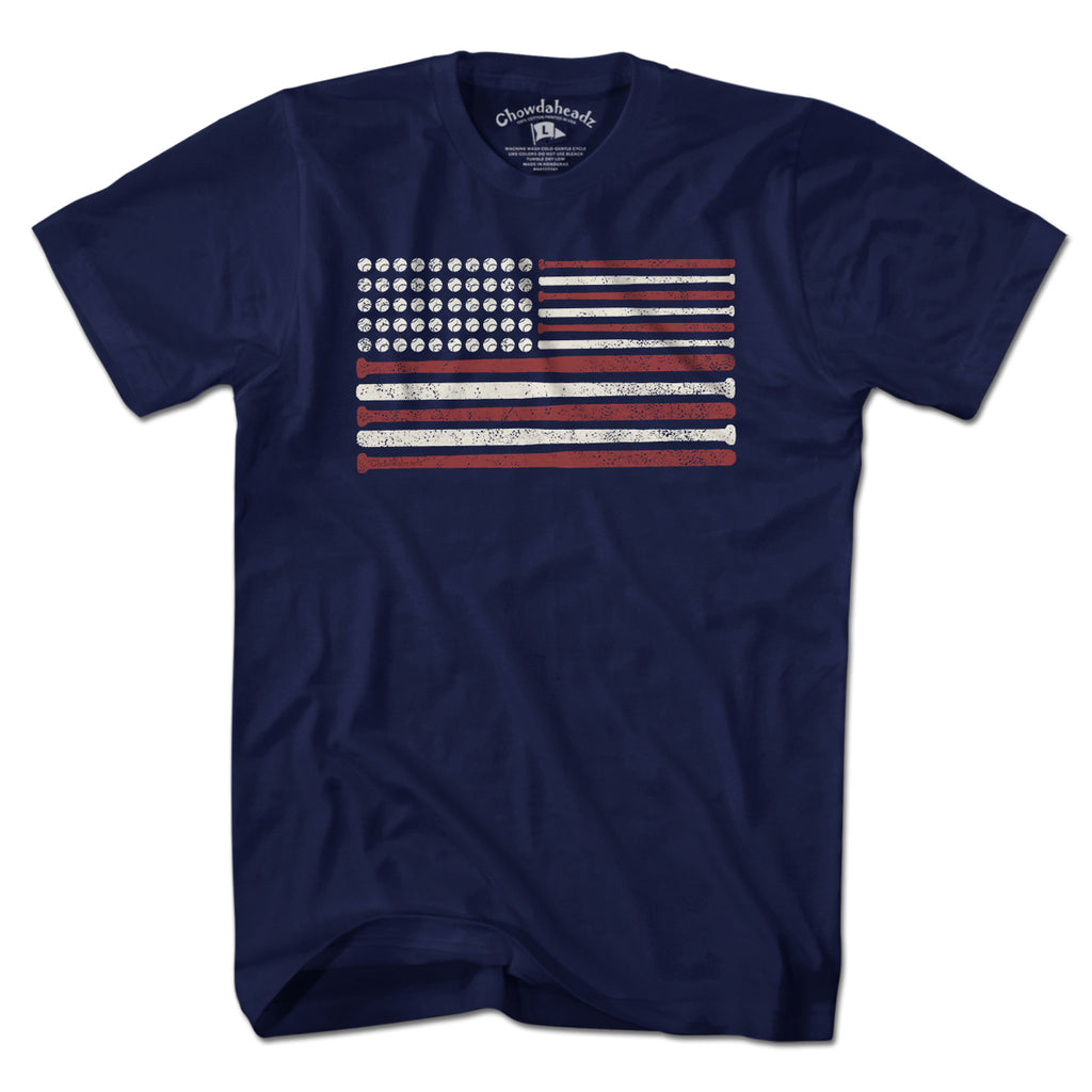 USA Baseball Flag t-shirt in navy — baseball-and-flag chest graphic