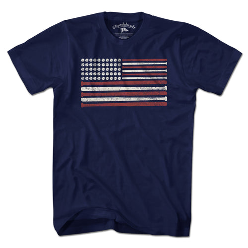 USA Baseball Flag t-shirt in navy — baseball-and-flag chest graphic