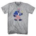 Uncle Samsquatch USA t-shirt with Uncle Sam-meets-Sasquatch graphic — funny patriotic sasquatch tee