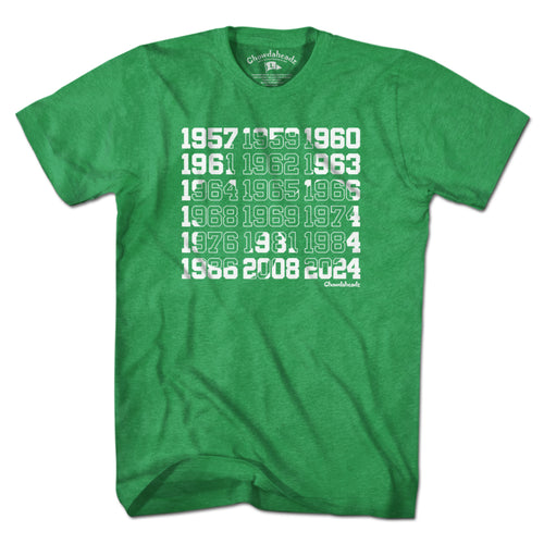 Boston Basketball Championship Dates Shamrock T-Shirt - Chowdaheadz