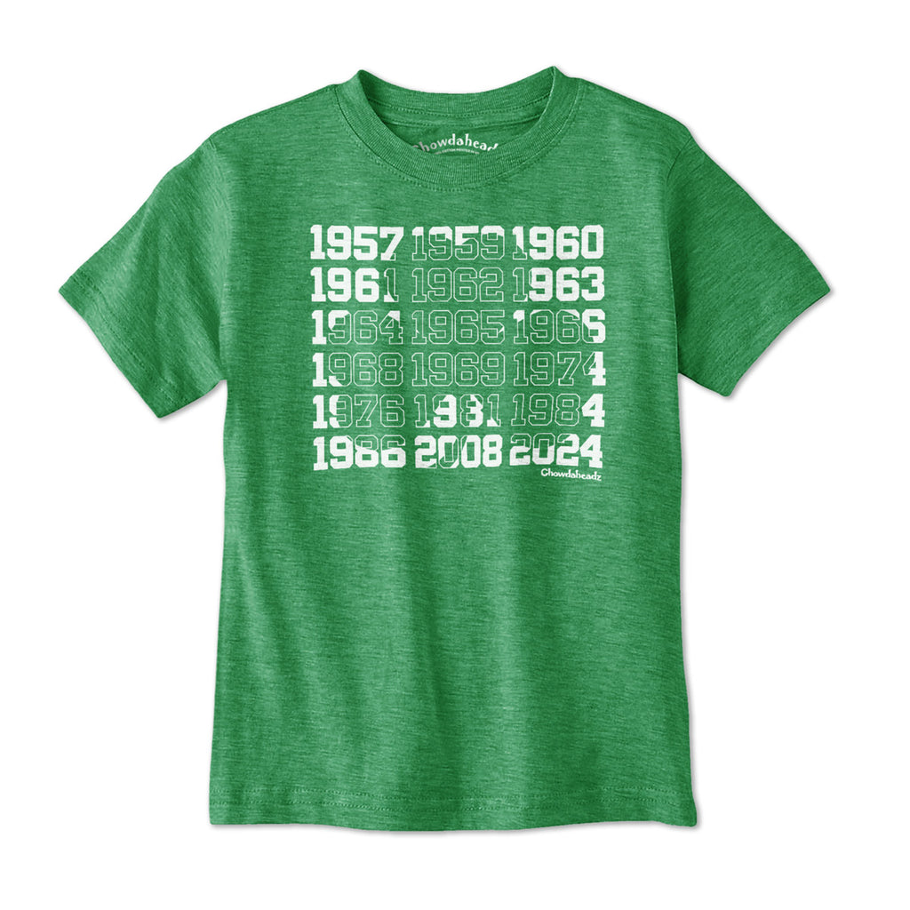 Boston Basketball Championship Dates Shamrock Youth T-Shirt - Chowdaheadz