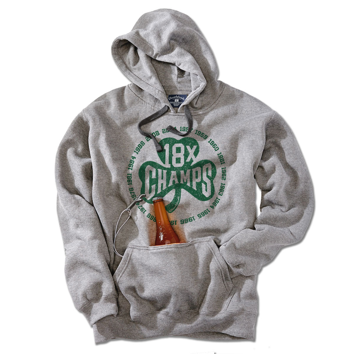 18x Boston Basketball Champions Shamrock Tailgater Hoodie - Chowdaheadz