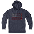 USA Fishing Flag hoodie in heather blue — American flag built from fishing rods and lures