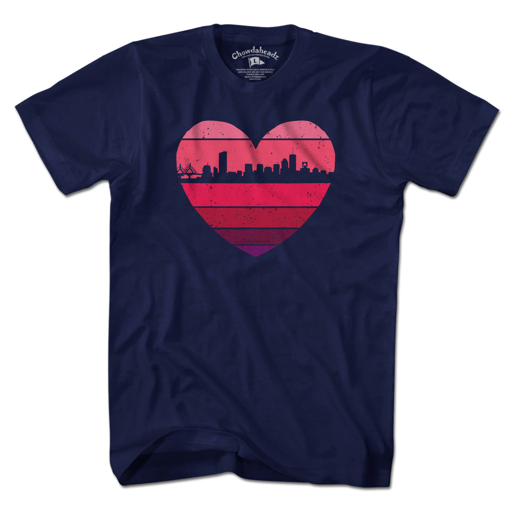 Boston Heart Retro Skyline T-Shirt - Chowdaheadz