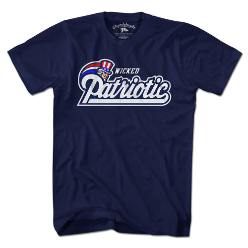 Wicked Patriotic USA Logo t-shirt in navy — bold logo lettering with stars-and-stripes accent