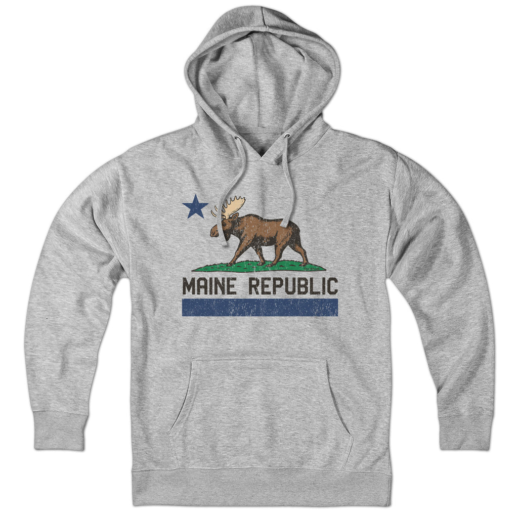 Maine Republic Moose Hoodie — hoodie flat lay in Gray