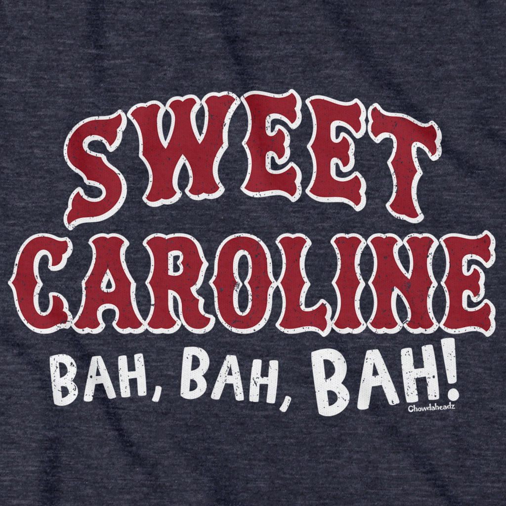 Sweet Caroline Baseball Arch T-Shirt — graphic detail in Heather Blue