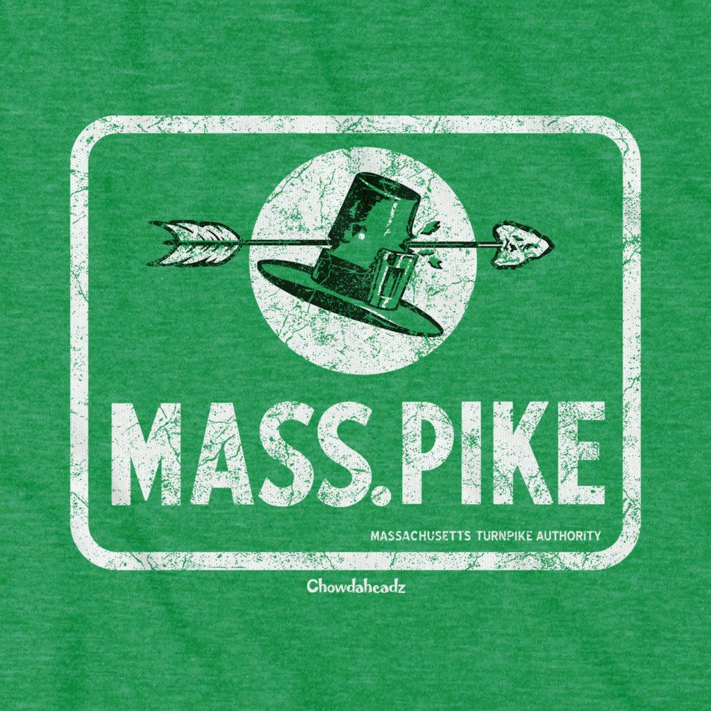 Vintage Mass Pike Sign T-Shirt — graphic detail in Green