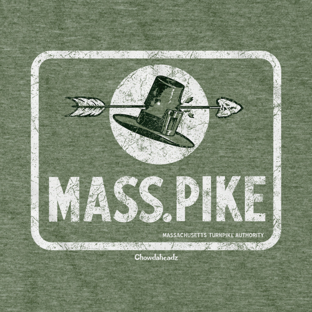 Vintage Mass Pike Sign T-Shirt — graphic detail in Military Green