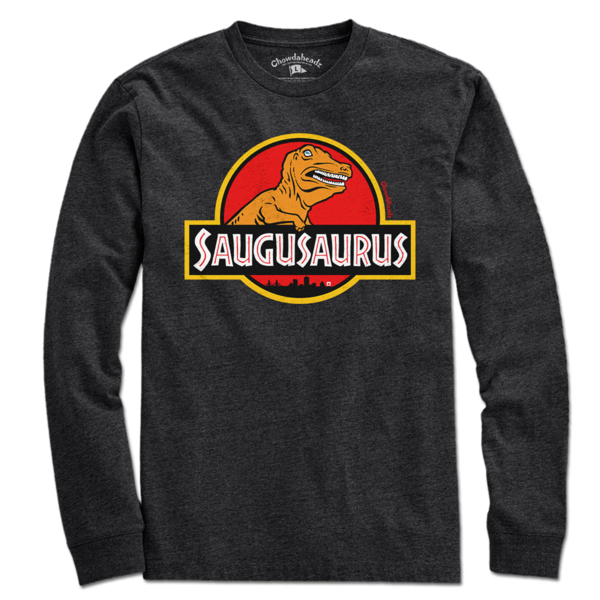 Saugusaurus Orange Dinosaur Logo T-Shirt - Chowdaheadz