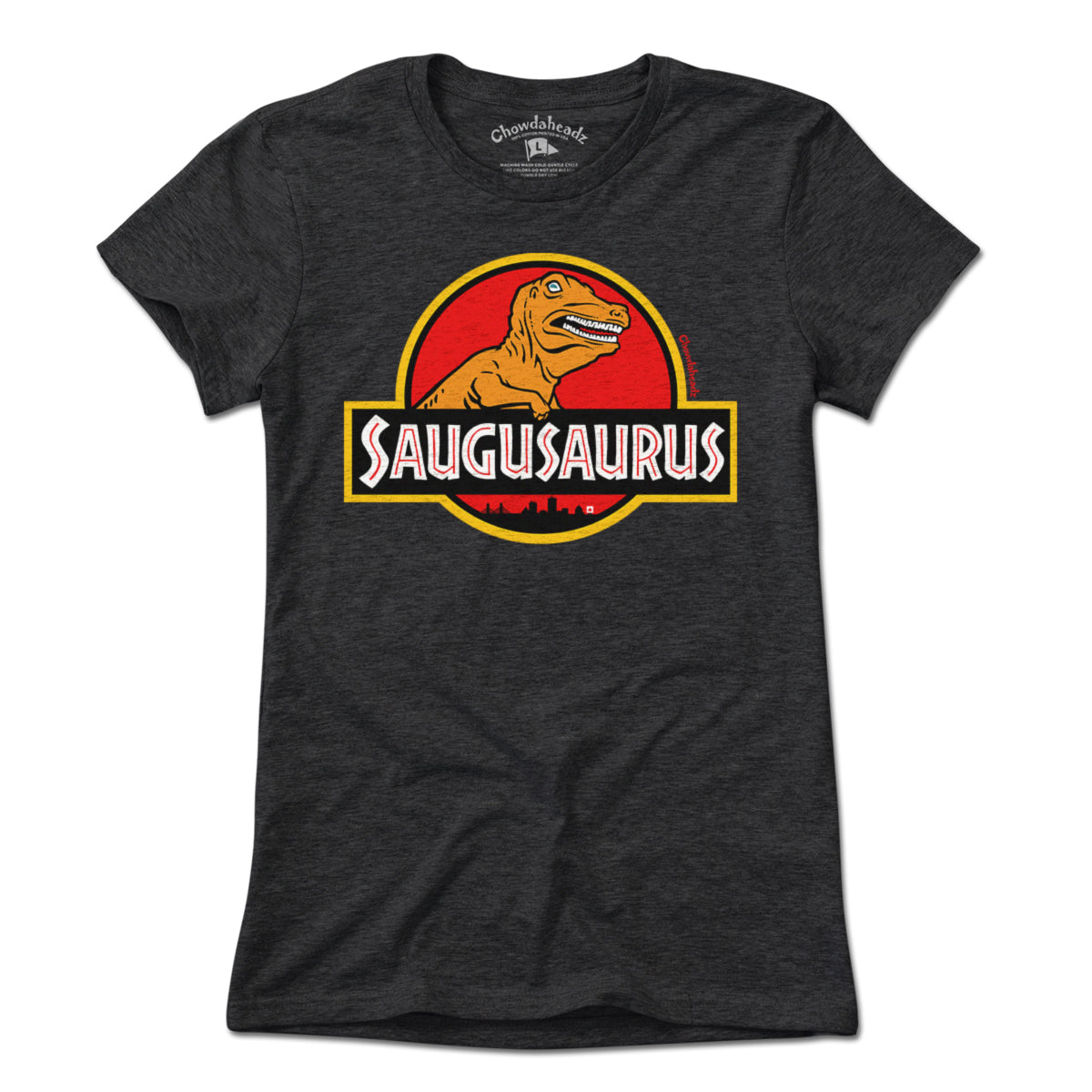 Saugusaurus Orange Dinosaur Logo T-Shirt - Chowdaheadz
