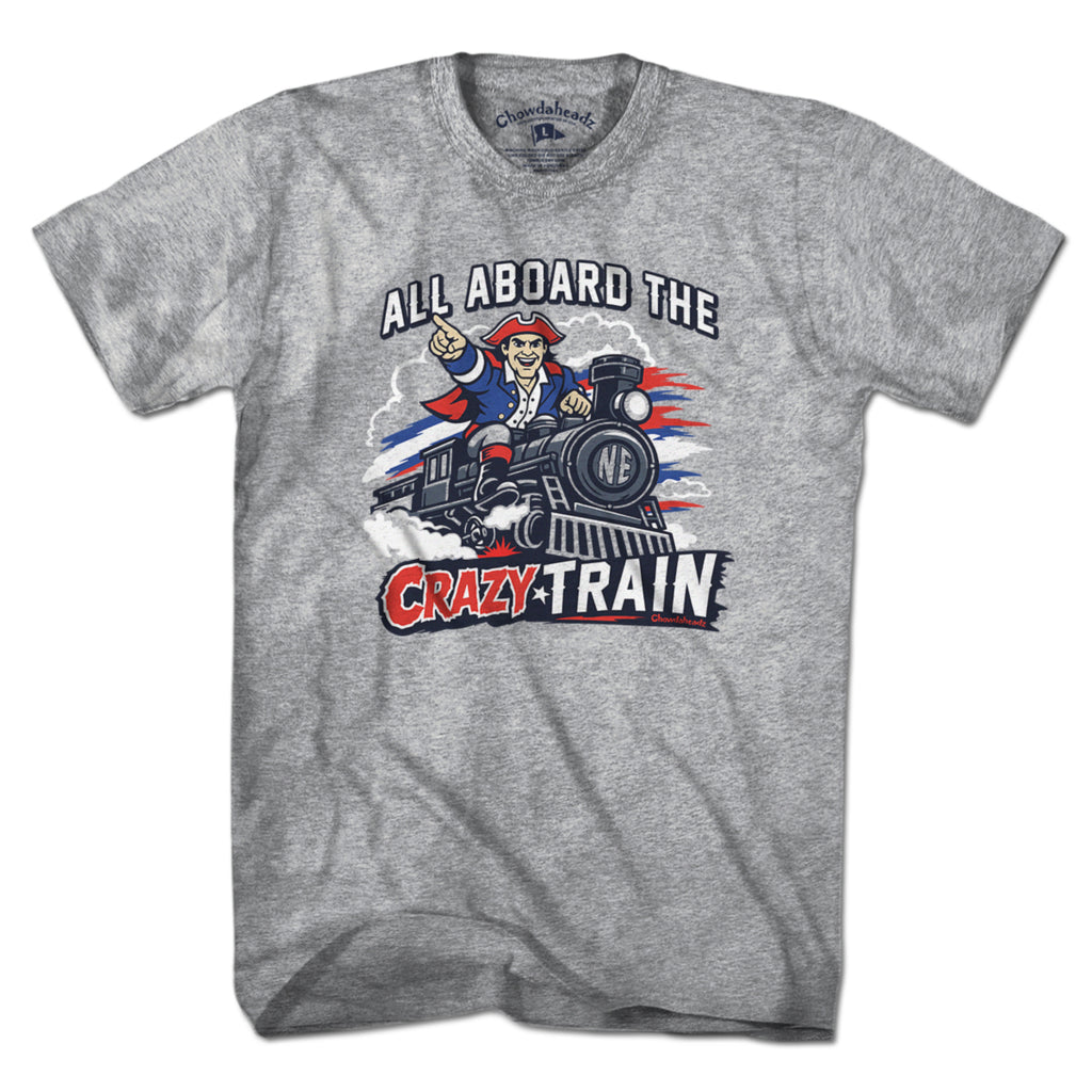 New England Crazy Train T-Shirt — men's tee flat lay in Gray