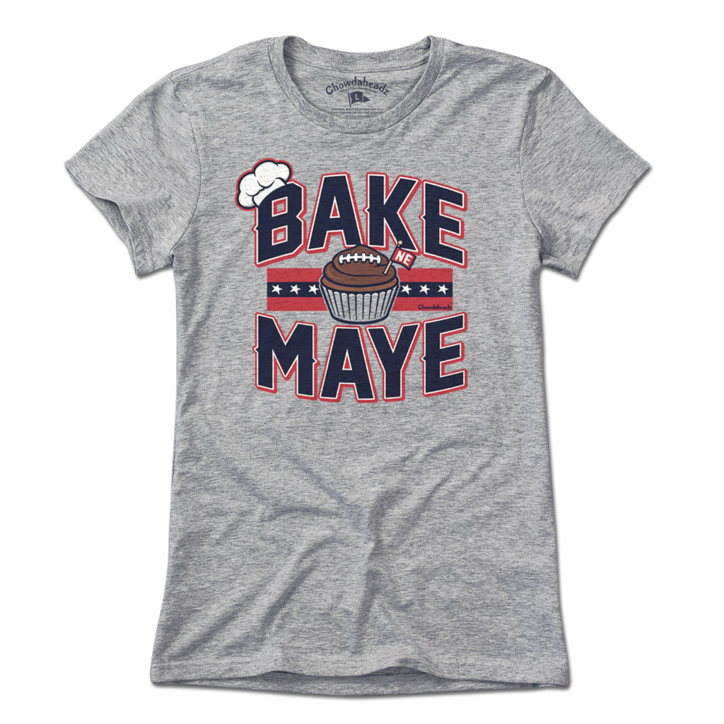 Bake Maye Football T-Shirt — ladies tee flat lay in Gray