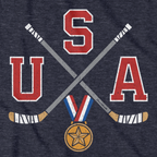 Close-up of USA Cross Sticks hoodie design — crossed sticks and flag detail