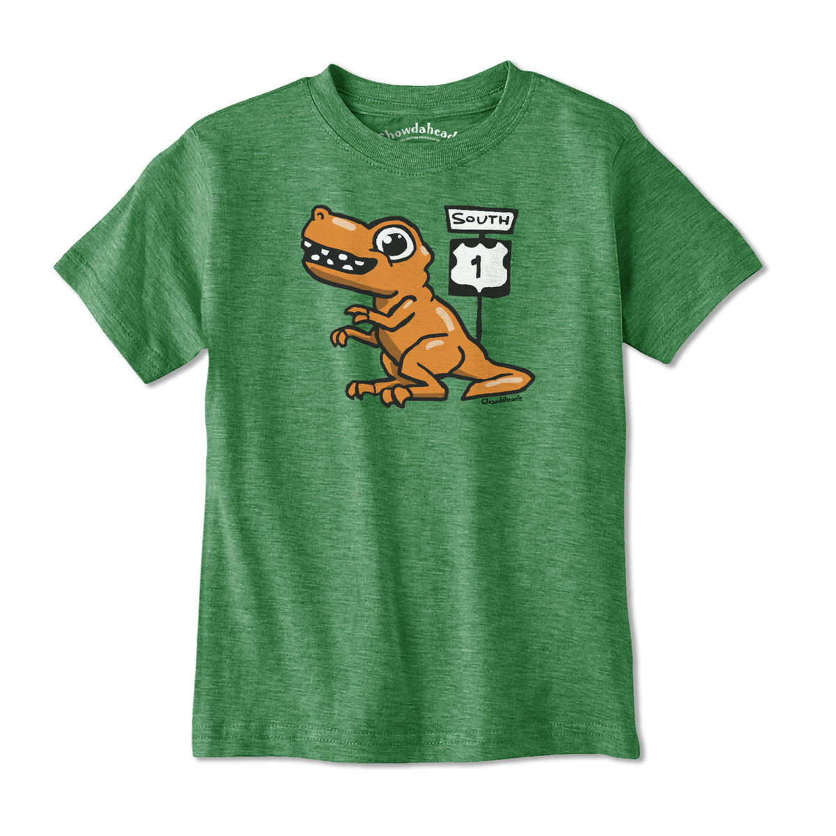 Orange Dino Route 1 Youth T-Shirt - Chowdaheadz