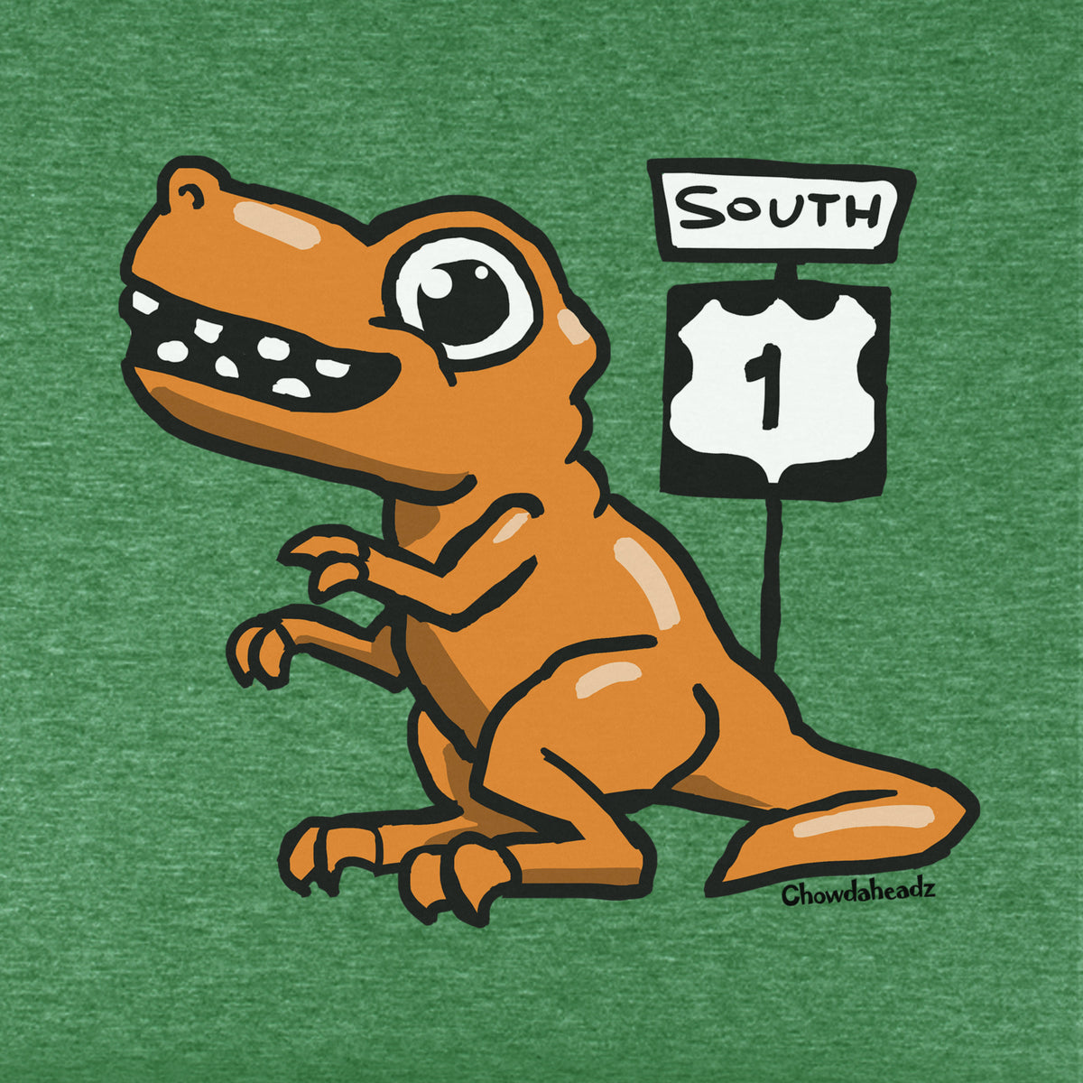 Orange Dino Route 1 Youth T-Shirt - Chowdaheadz