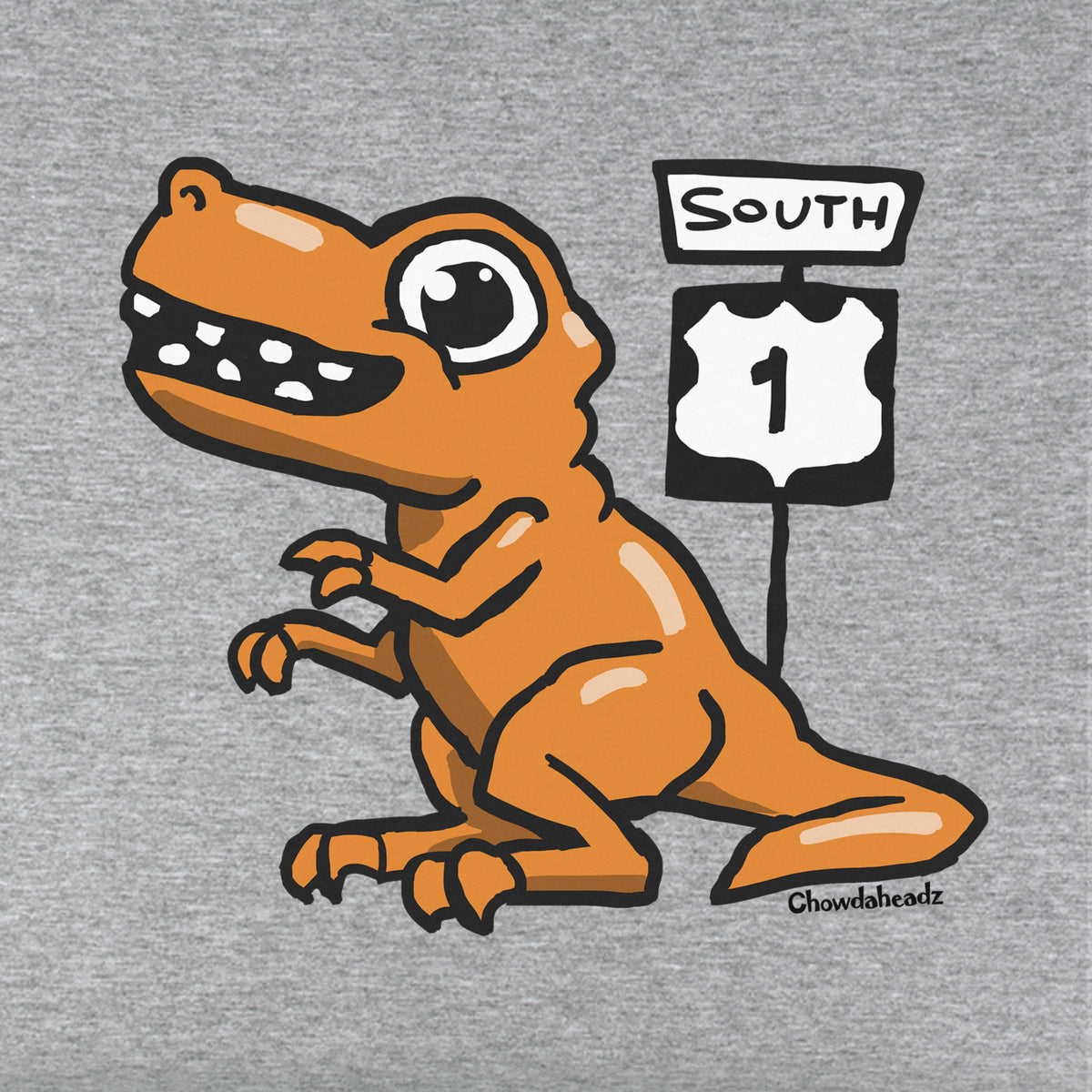 Orange Dino Route 1 Youth T-Shirt - Chowdaheadz