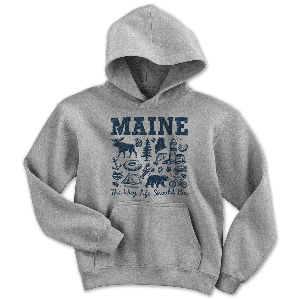 Maine Sketched Icons Youth Hoodie