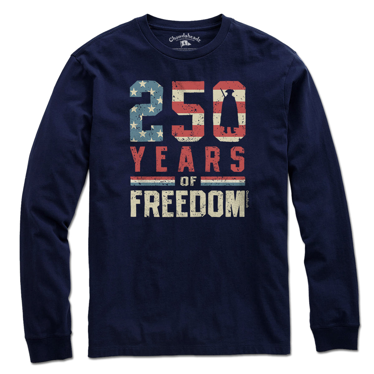 250 Years of Freedom long sleeve t-shirt in navy — USA 250 anniversary long sleeve