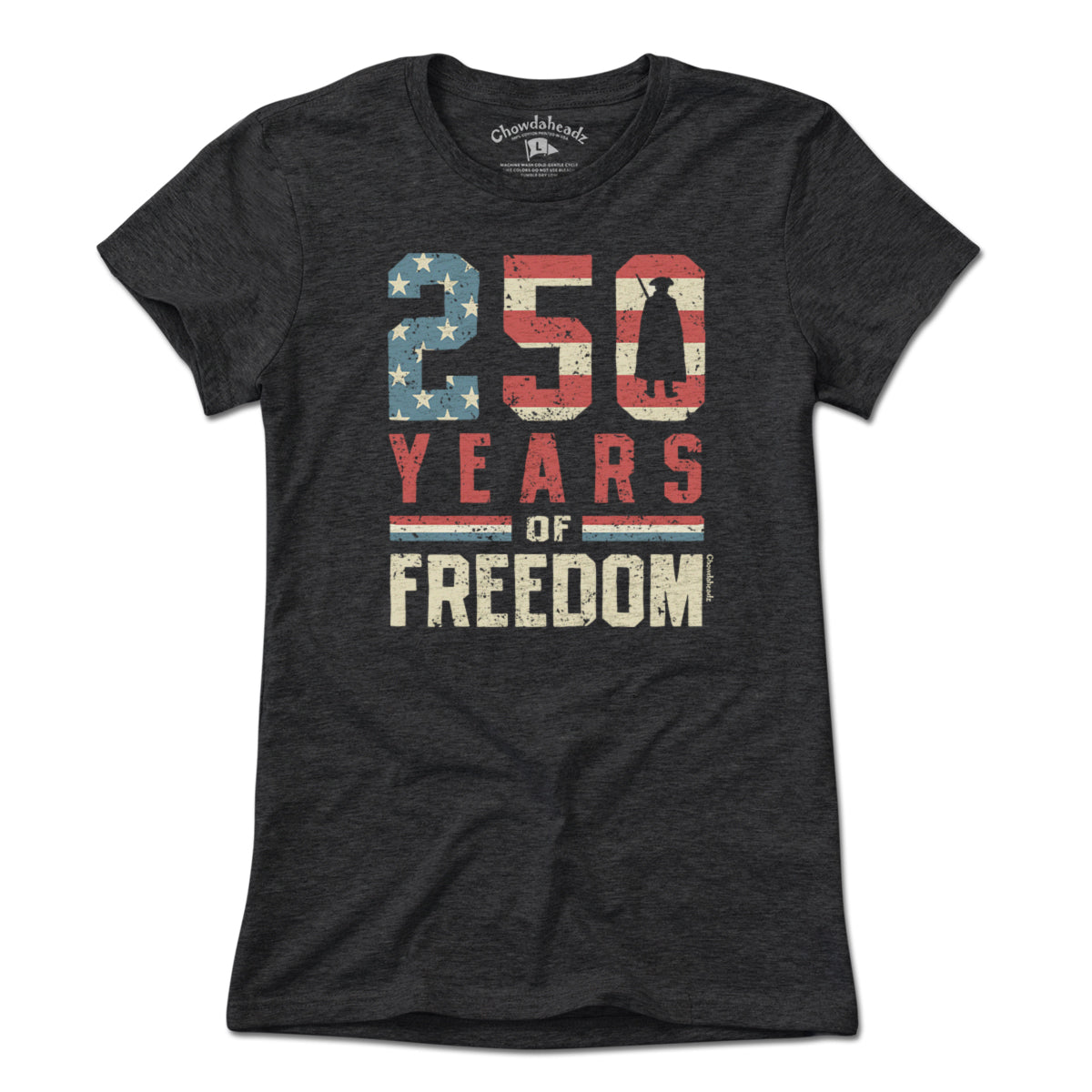 250 Years of Freedom ladies t-shirt in charcoal — USA 250 anniversary women's tee