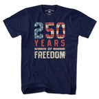 250 Years of Freedom unisex t-shirt in navy — USA 250 anniversary tee