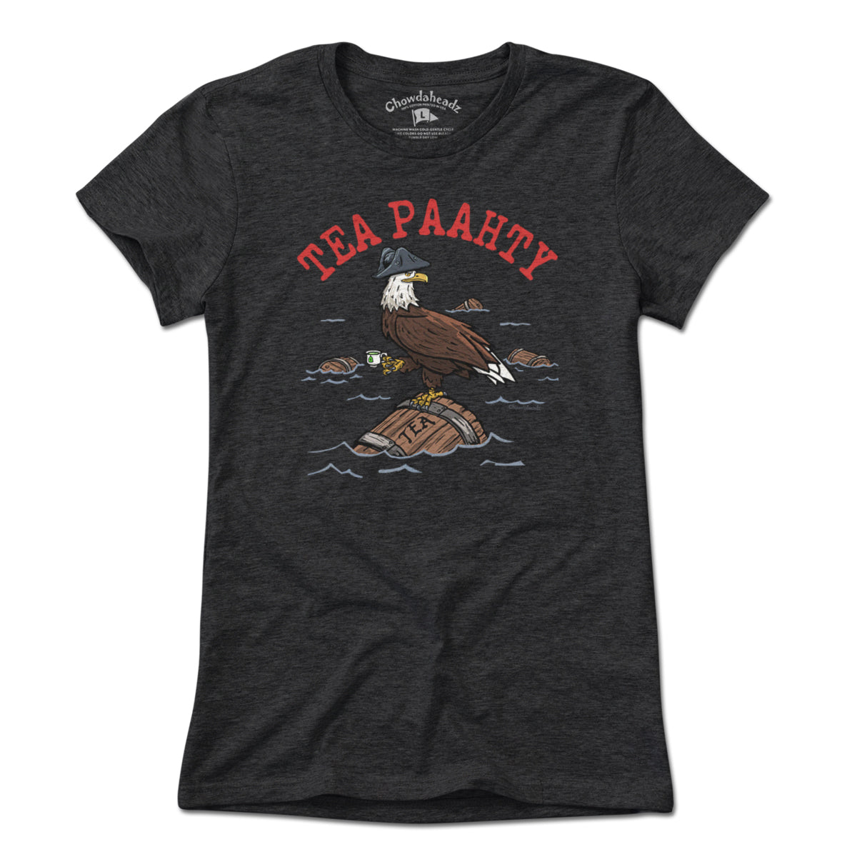 Tea Paahty Eagle ladies t-shirt in charcoal — Boston Tea Party women's tee