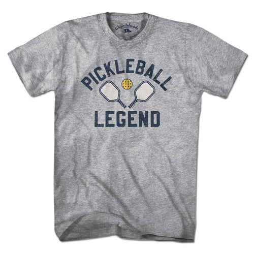 Pickleball Legend t-shirt in gray — unisex cut with bold 'Pickleball Legend' chest graphic
