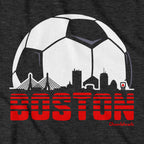 Close-up of Boston Soccer Skyline graphic on charcoal — world cup 2026 boston hoodie