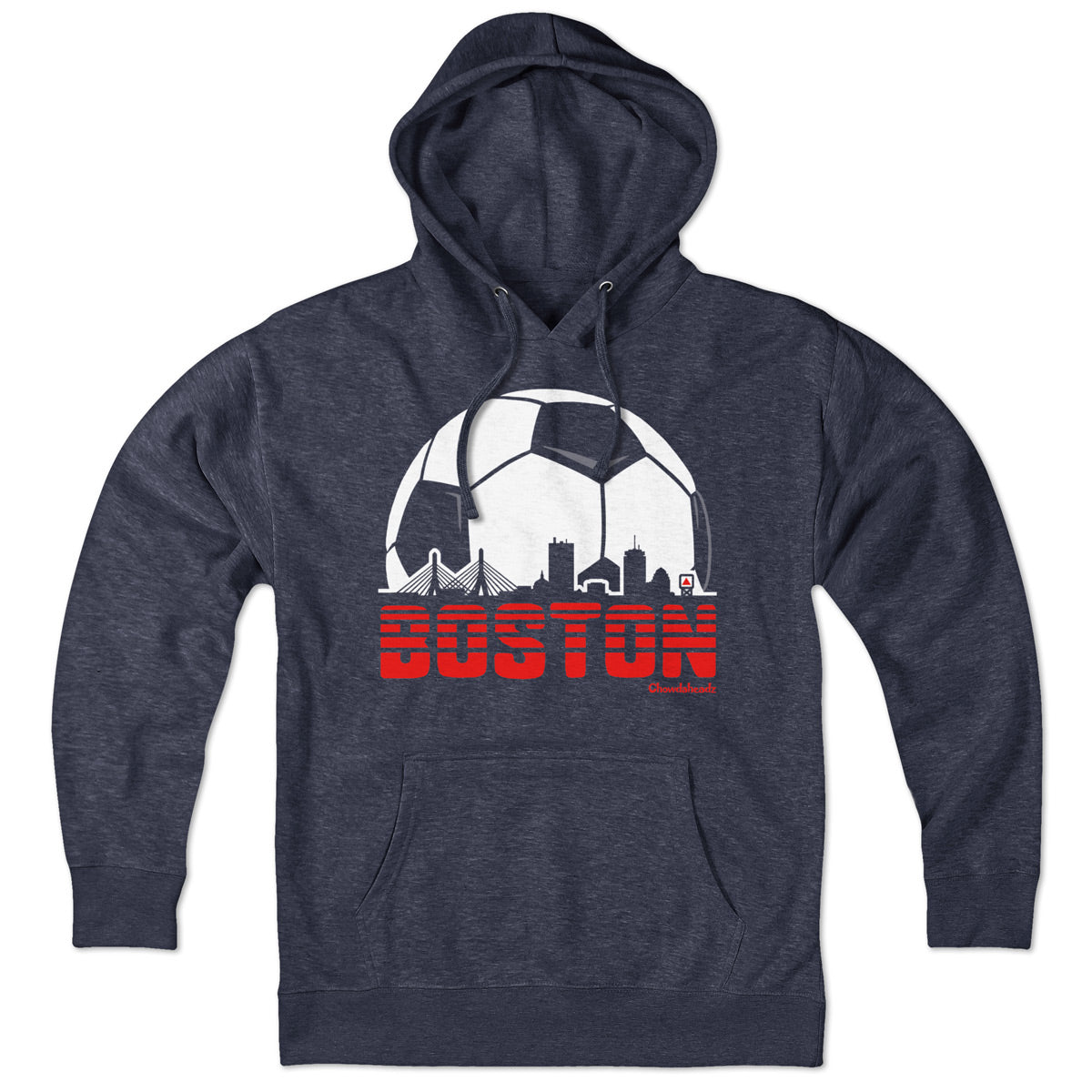 Boston Soccer Skyline hoodie in heather blue — boston soccer hoodie with skyline graphic