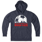 Boston Soccer Skyline hoodie in heather blue — boston soccer hoodie with skyline graphic