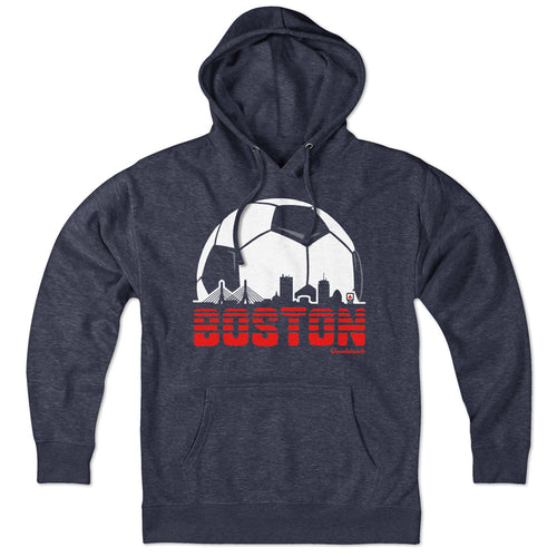 Boston Soccer Skyline hoodie in heather blue — boston soccer hoodie with skyline graphic