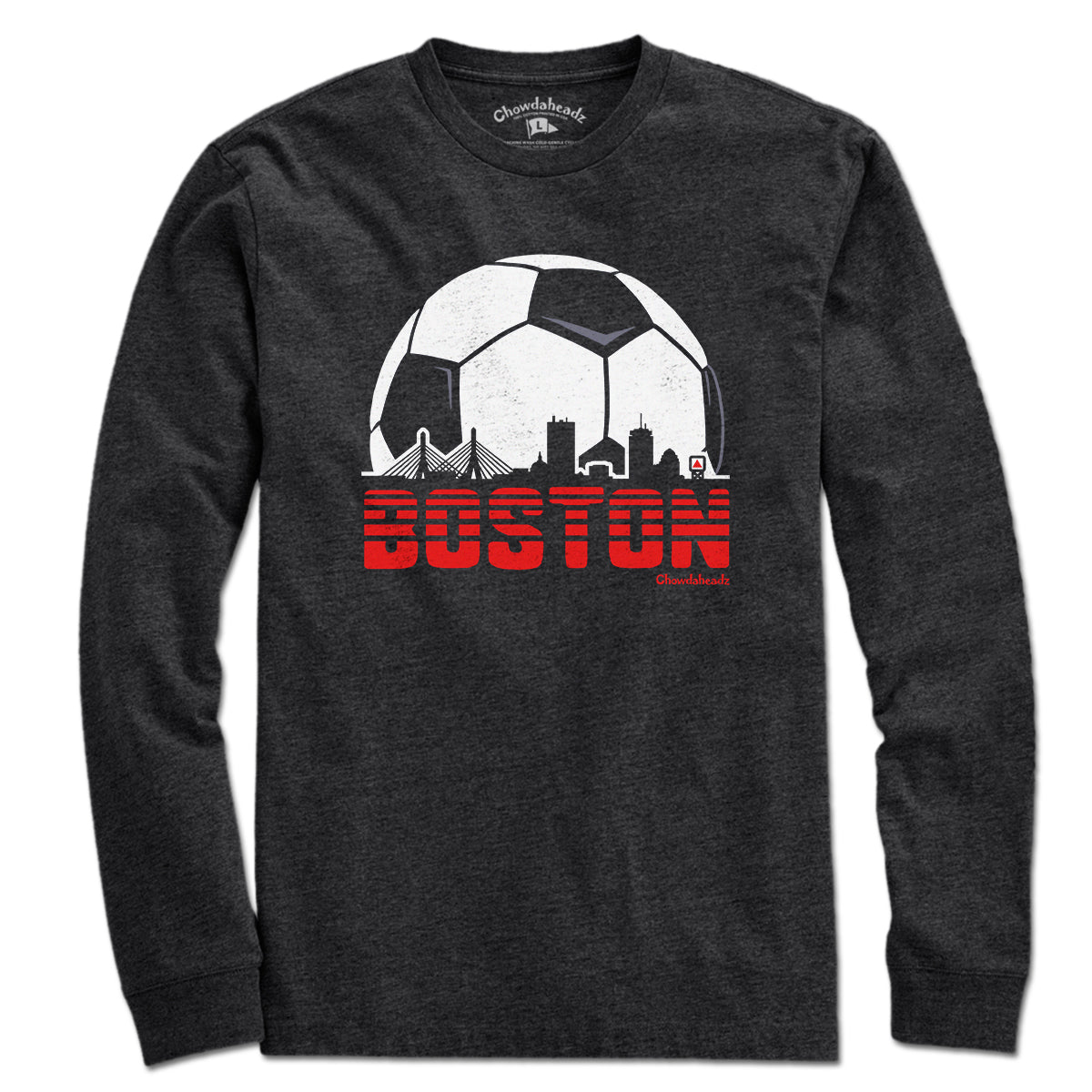 Boston Soccer Skyline long sleeve in charcoal — new england soccer long sleeve