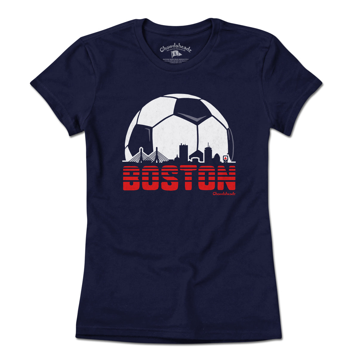 Ladies Boston Soccer Skyline t-shirt in navy — ladies boston soccer tee