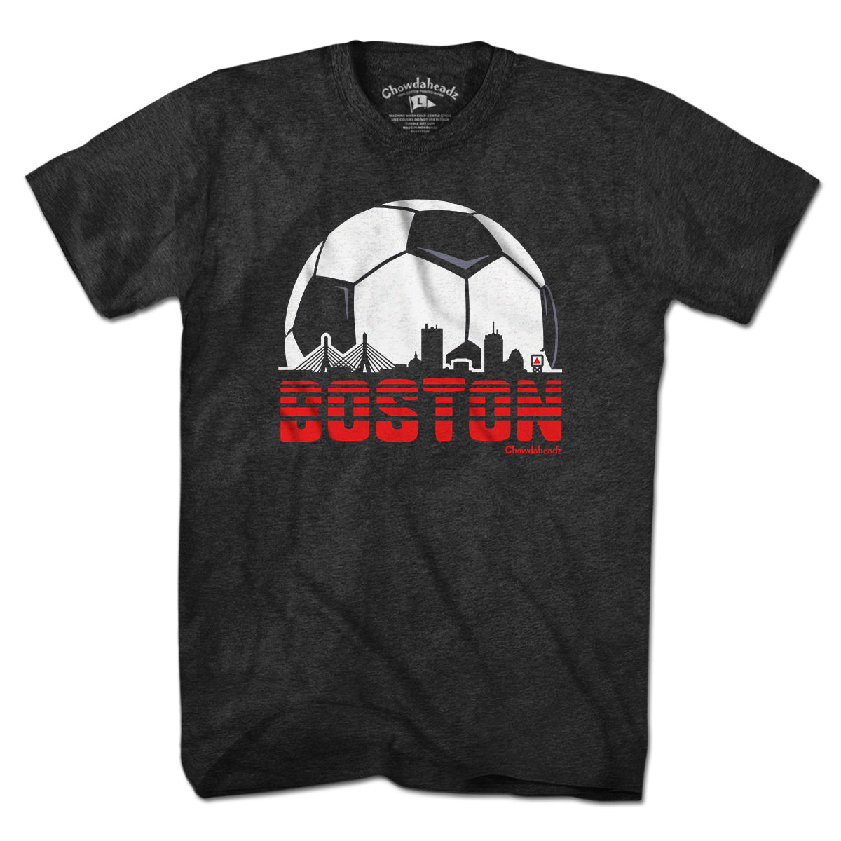 Men's Boston Soccer Skyline t-shirt in charcoal — boston soccer fan tee