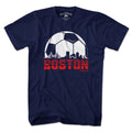 Men's Boston Soccer Skyline t-shirt in navy — boston soccer tee with skyline graphic