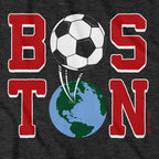 Close-up of Boston Soccer Stacked graphic on charcoal — world cup 2026 boston hoodie
