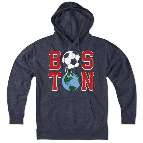 Boston Soccer Stacked hoodie in heather blue — boston soccer hoodie with stacked type
