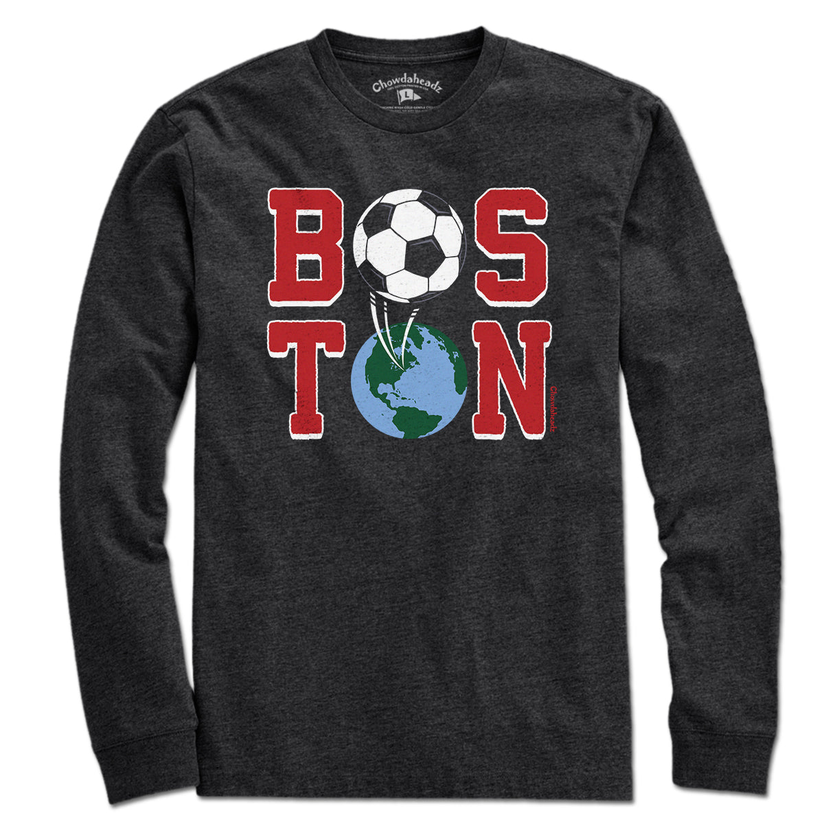 Boston Soccer Stacked long sleeve in charcoal — new england soccer long sleeve